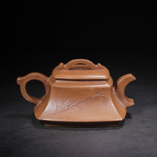 l-0Chinese Yixing Zisha Clay Handmade Exquisite Teapot （四方 底款：陈鸣远）