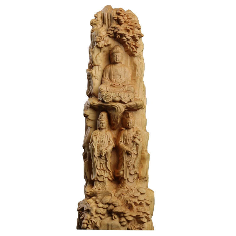 22cm Boxwood Real Wood Sculpture Feng Shui Sculpture God Buddha Home Décor Myth
