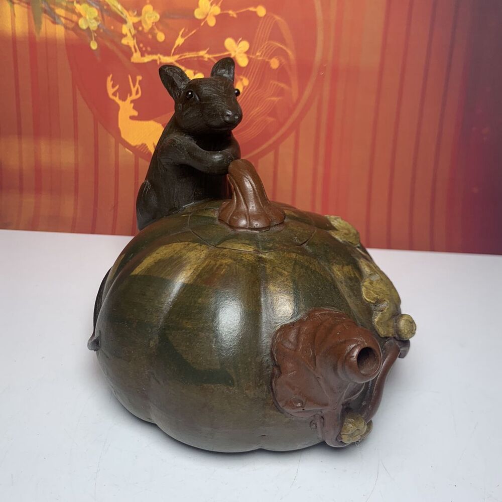 Vintage Chinese Yixing Purple Clay Teapot Zisha Ceramic Mouse Pumpkin Teaware