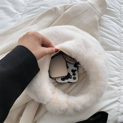 Fur Women's Bag Warm Plush Wrist Bags Women Handle Clutch Cute Ladies