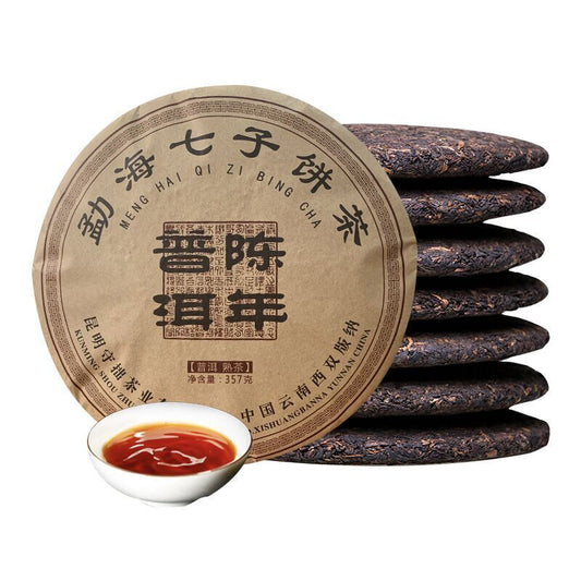 357g Yunnan Qizi Ripe Pu-erh Tea Collected Puerh Tea Cake Organic Puer Black Tea