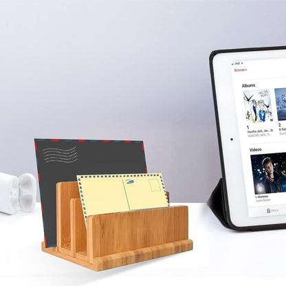Bamboo Mail Organizer with Rubber Feet Sorter for Office Home with 3 Slots