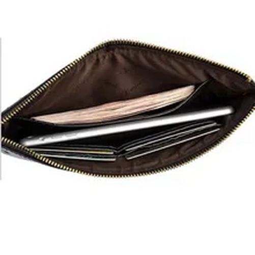 Ostrich Pattern Genuine Cow Leather Envelope Bag Men Briefcase Wristlets Cowhide