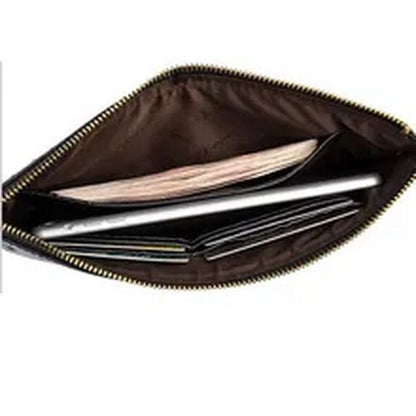 Ostrich Pattern Genuine Cow Leather Envelope Bag Men Briefcase Wristlets Cowhide