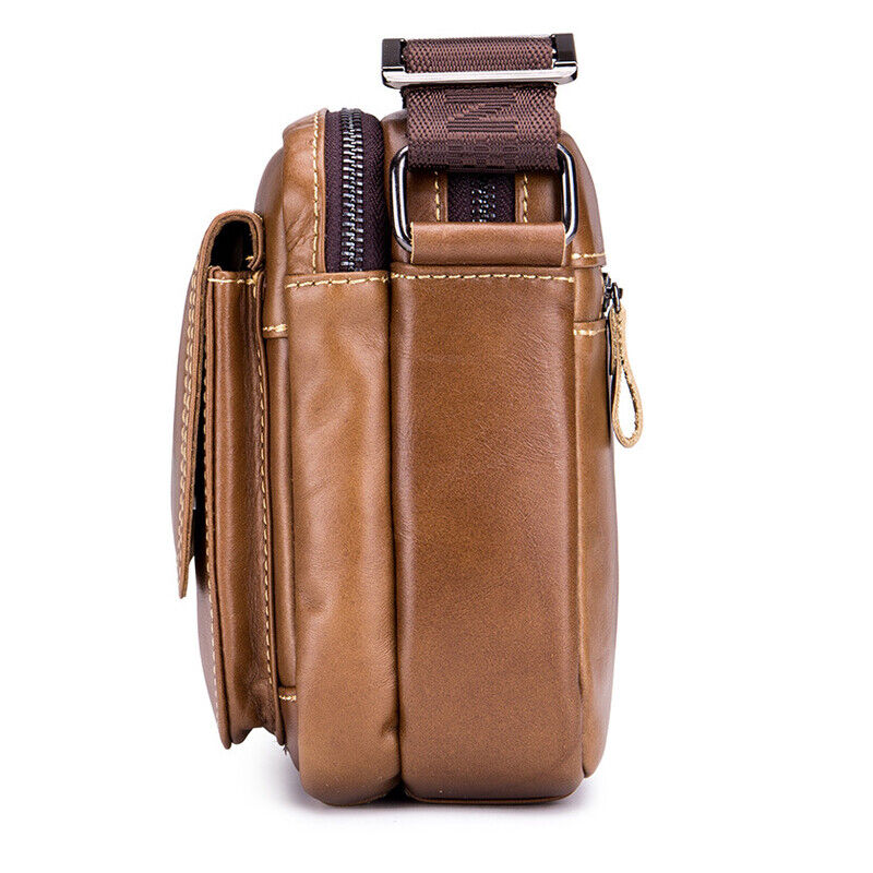 100% Genuine Leather Men's 8" Shoulder Bag Brown Crossbody Bag Messenger Bag