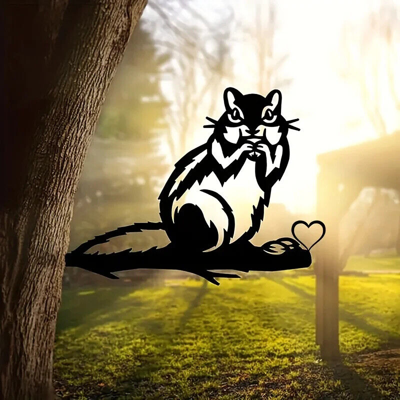 Black Metal Squirrel Pet Outdoor Yard Silhouette Animal Garden Decorative Post