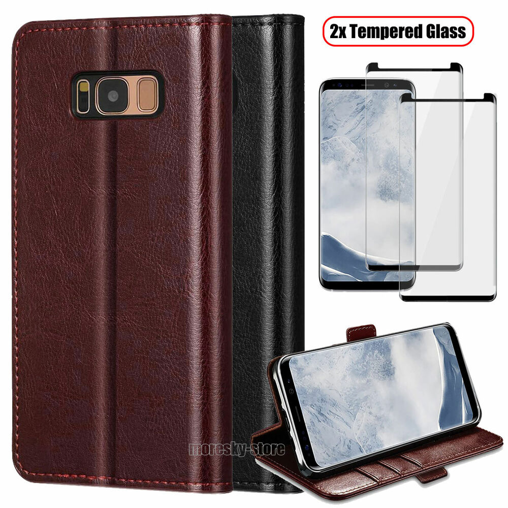 For Samsung Galaxy S8 /S8 PLUS Case, Shockproof Leather Cover + Tempered Glass