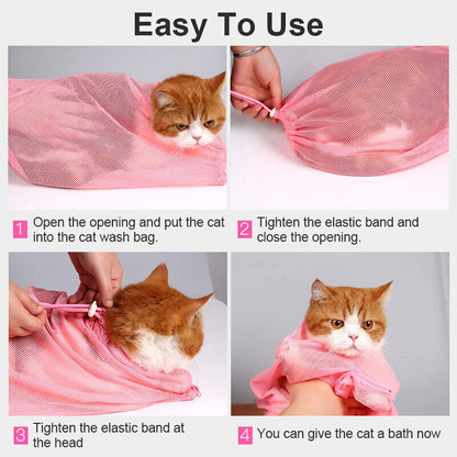 Mesh Cat Grooming Bath Bag Adjustable Pet Nail Trim Washing Clean Restraint Bag
