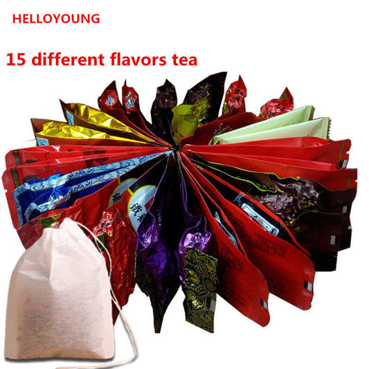 15 Bags Asorted Tea Tieguanyin Green Tea Milk Oolong Tea Da hong pao Black Tea