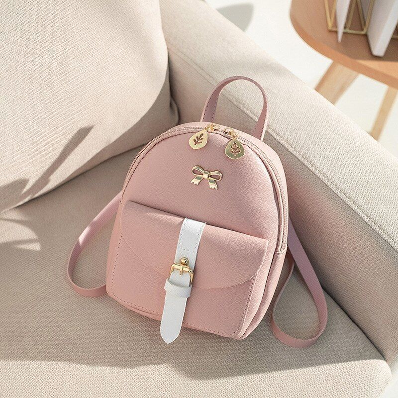 Mini Backpack Synthetic Leather Small School Bag Bow-knot Hollow Purse 17*8*19CM