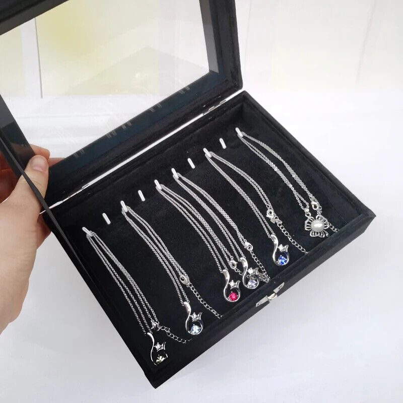 Jewelry Storage Box Velvet Flannel Cover Bracelet Necklace Organizer 21x12.3x5cm