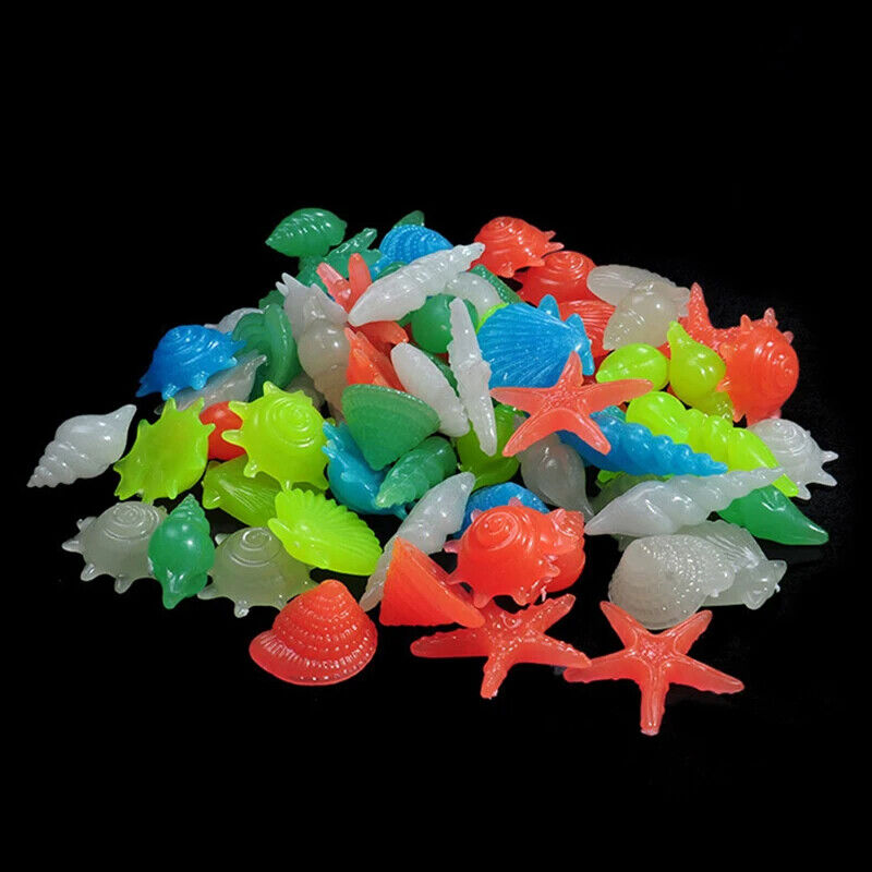 Aquarium Decor 50Pcs Luminous Stones Colorful Shell Starfish Conch Shape Pebbles