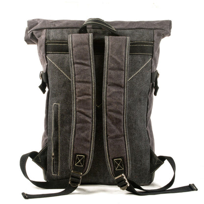 Retro Canvas Backpack Large-capacity Travel Bag Computer Bag Stitching Leather