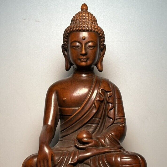 Vintage Wooden Carving Boxwood Sculpture Medicine Buddha Statue Wood Home Decor