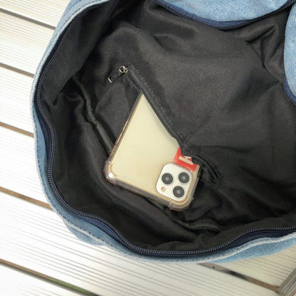 Gray Denim Backpack Women's Travel Outing Shoulder Bag Schoolbags Suitable