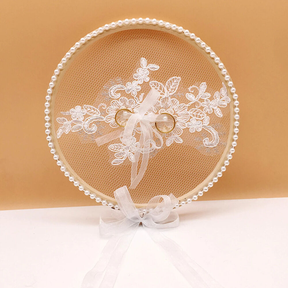 Ring Pillows Holders White Wood Lace Round Cushion Bearer Engagement Photo Props