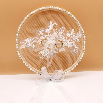 Ring Pillows Holders White Wood Lace Round Cushion Bearer Engagement Photo Props