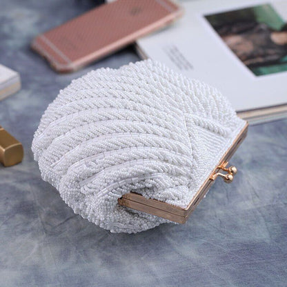 Women Wedding Handbag Evening Party Bags Clutches White Shell Beaded Clutch Bag