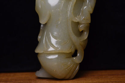 Chinese Natural Hetian Jade Hand Carving Children Statue Exquisite Figurines Art