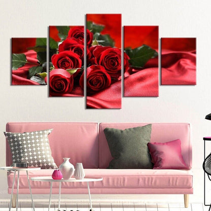 Red Rose Flowers 5 Pieces Canvas Print Wall Art Poster Home Decoration