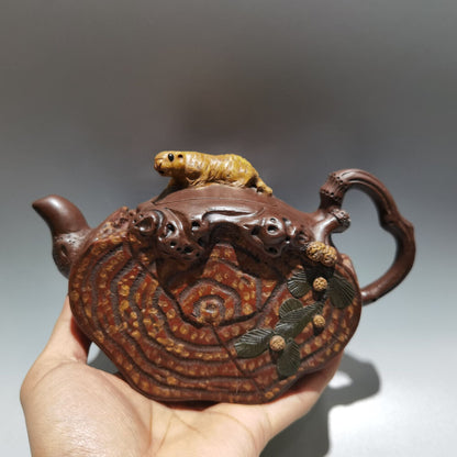 Chinese Yixing Zisha Clay Handmade Exquisite Teapot （虎虎生威 底款：汪寅仙 )