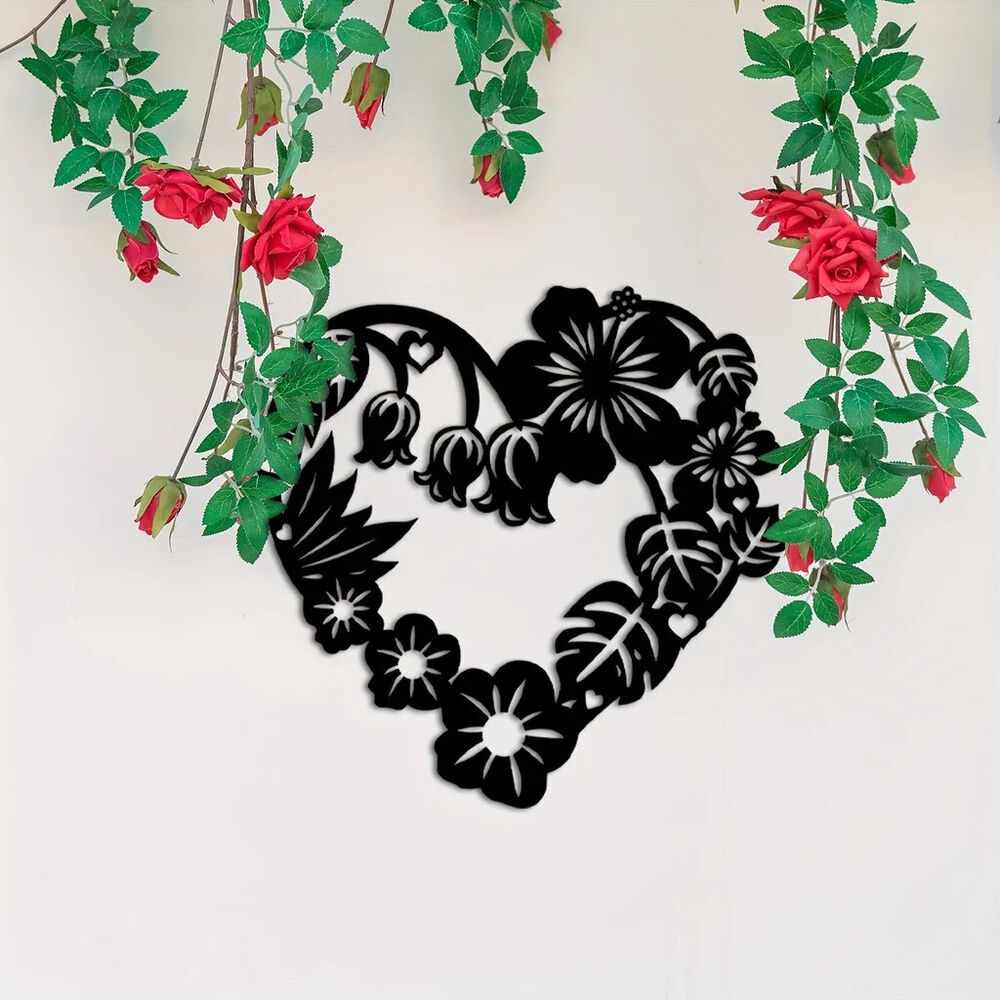 Metal Heart Garland Sign Metal Wall Decor, Black Modern Beautiful Heart