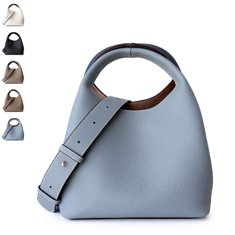 Contrast Real Leather Tote Handbag Purse Bucket Shoulder Bag Hobo w/ Zip Bag
