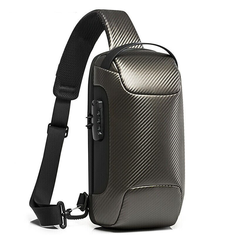 Mens Upgrade Shoulder Sling Backpack Carbon Fiber Crossbody Chest Bag Waterproof