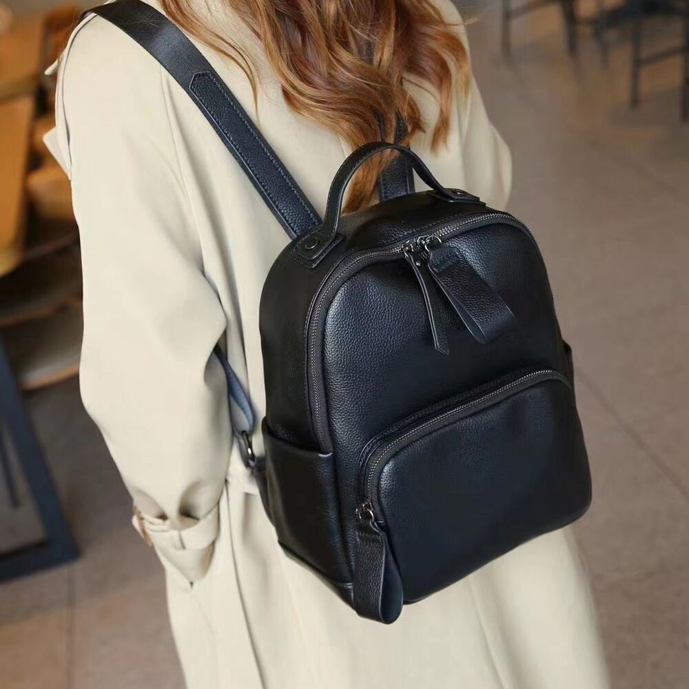 Togo Leather Women's White Backpack, Fashion outdoor Travel Bag Shoulder Bags