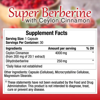 100%Organic Berberine Ceylon Cinnamon Dihydroberberine, 4250 Mg 120Capsules