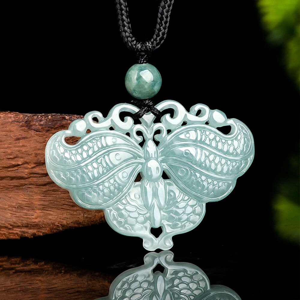 Natural Grade A Jade Jadeite Lucky Men Women Two-sided Carved Butterfly Pendant