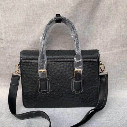 Real Ostrich Skin Leather Men's Business Briefcase, Desinger Eagle Head Handbags