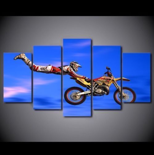 Motocross Limit Jumps Motorcycle Canvas Prints Painting Wall Art Home Decor 5PCS