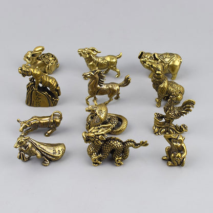 1Pc Retro Brass Twelve Chinese Zodiac Ornament Desktop Handicraft Tea Pet