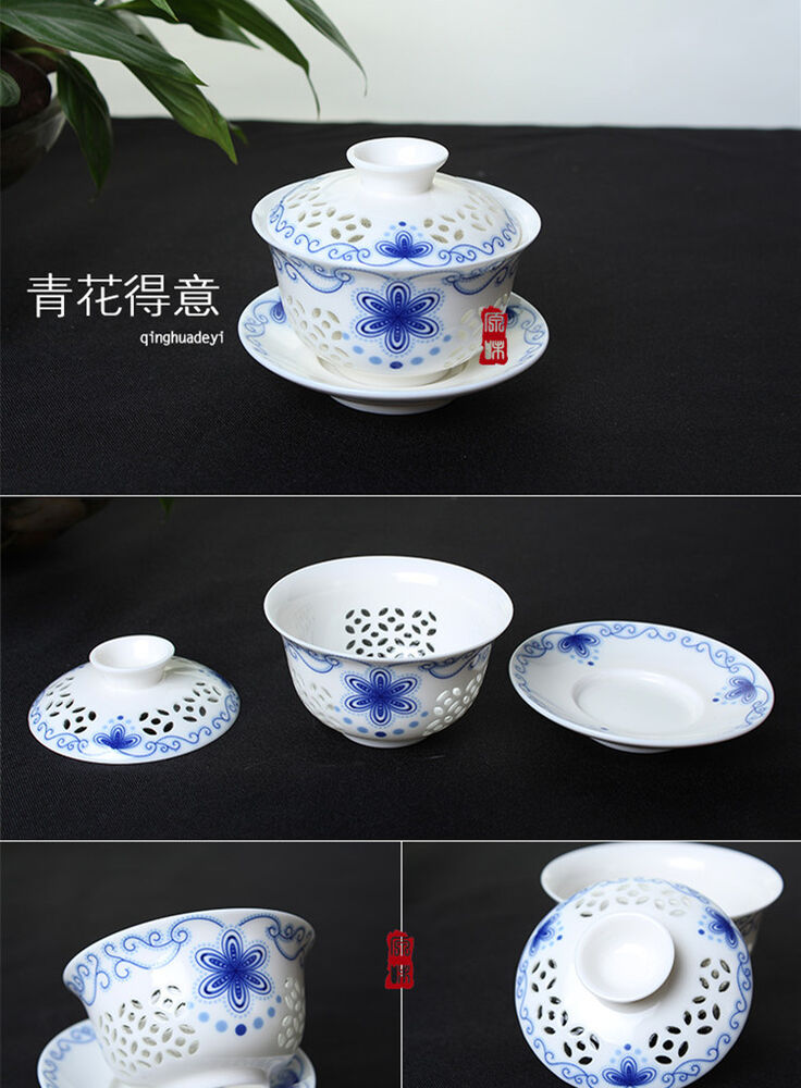Gaiwan Tea set porcelain gaiwan floral print tureen hollow-out design cup bowl