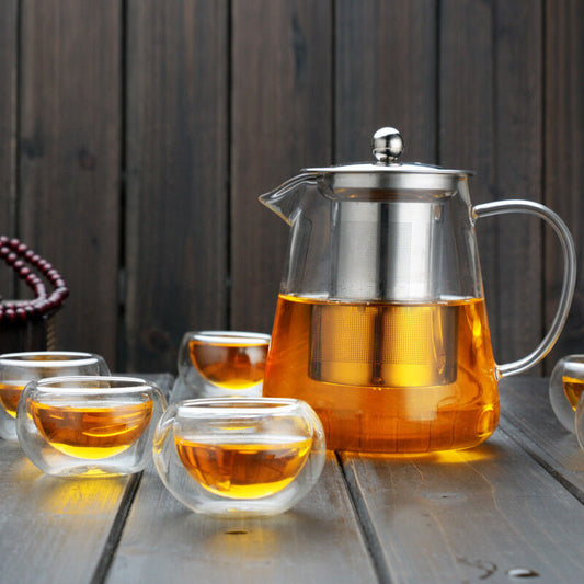 Glass Teapot with Infuser Stainless Steel Kettle Heat Resistant Coffee Tea Pots