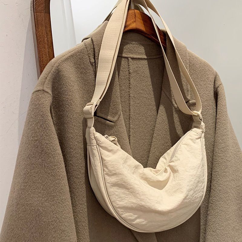Hobos Shoulder Bag Solid Color Nylon Messenger Bags Travel Pouch Zipper Handbags