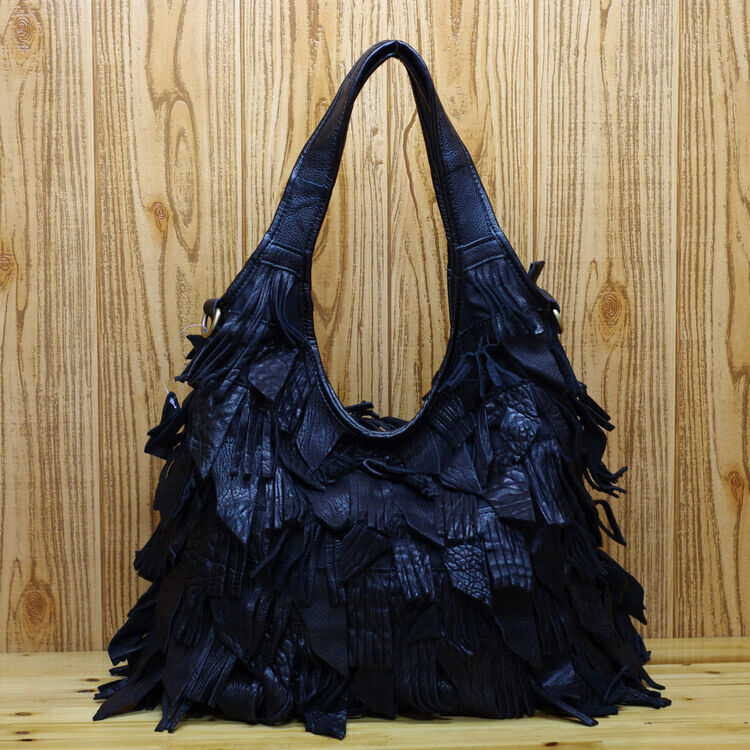 Designer Genuine Leather Colorful Tassel Handbag Underarm bag Women Shoulder Bag