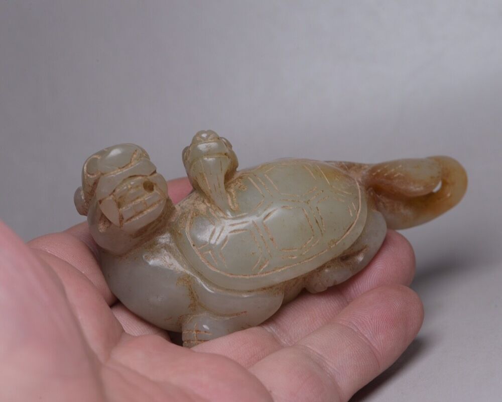 Collection China Hetian Jade Carved Dragon Turtle Statue Exquisite Figurines Art