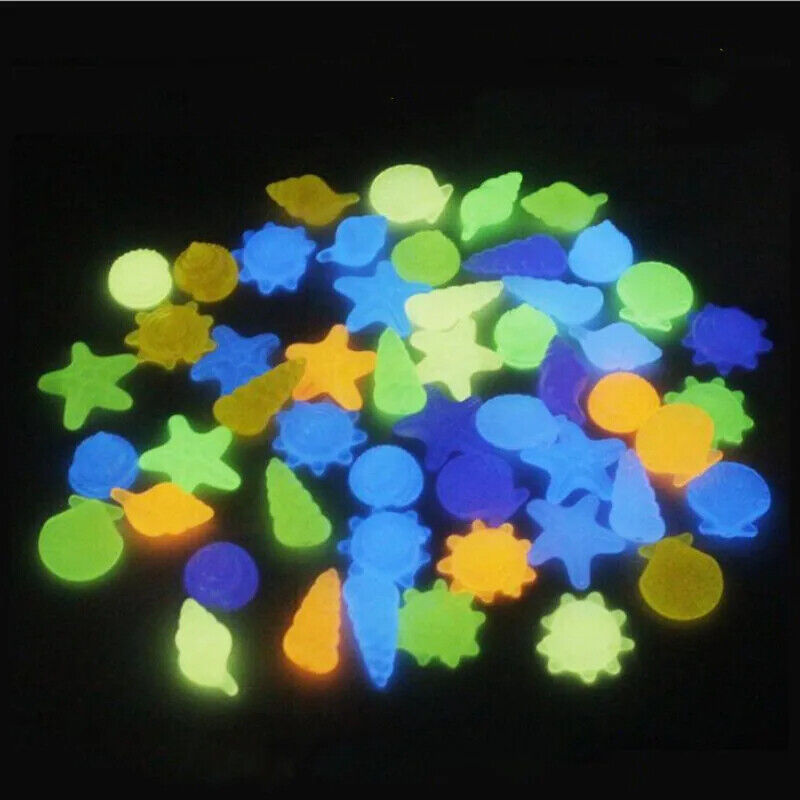 Aquarium Decor 50Pcs Luminous Stones Colorful Shell Starfish Conch Shape Pebbles