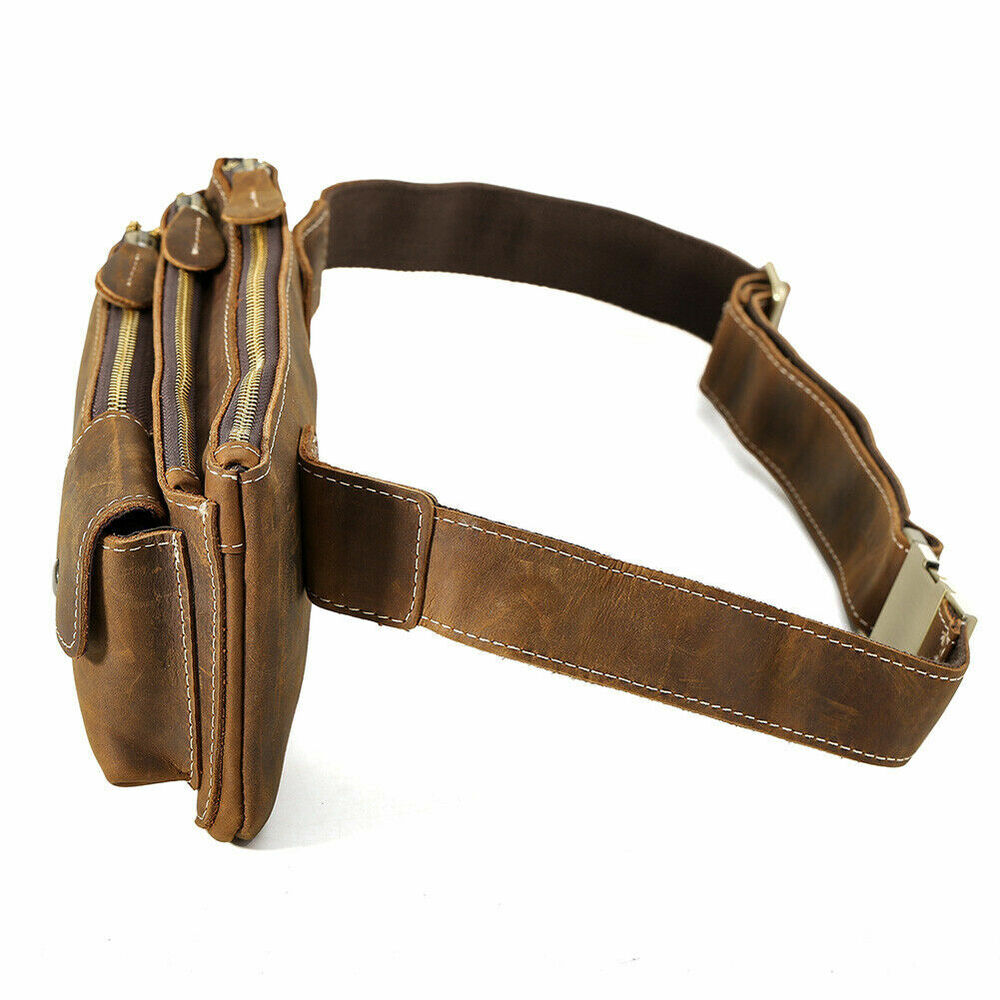 Mens Leather Waist Bag Fanny Belt Pack Sports Travel Running Pouch Sling Bum Bag