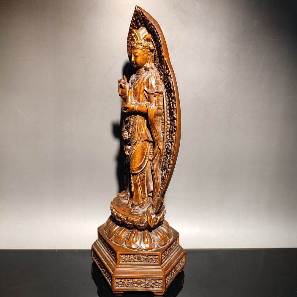 vintage wooden ornaments carved wood statue buddha kwan yin guanyin praying rare