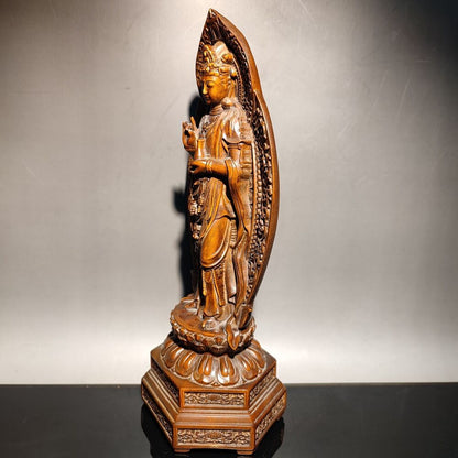 vintage wooden ornaments carved wood statue buddha kwan yin guanyin praying rare