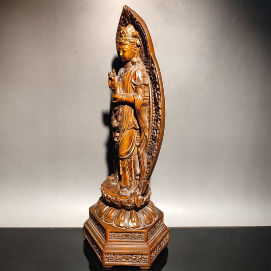 vintage wooden ornaments carved wood statue buddha kwan yin guanyin praying rare
