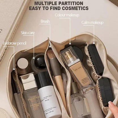 Large Capacity Travel Cosmetic Bag Organizer Makeup with Brushes Slots Dividers