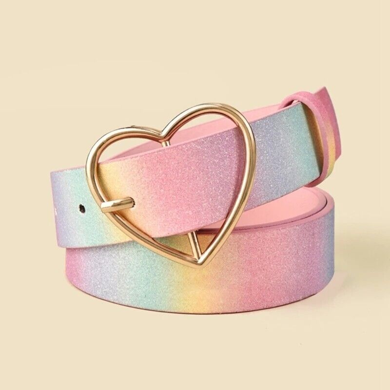 Women Waist Belts Sweet Style Rainbow Color Girdle Heart Shape Buckle Waistbands