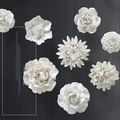 White Flower Wall Stickers Modern 3D Ceramic Decoration TV Background Art Murals