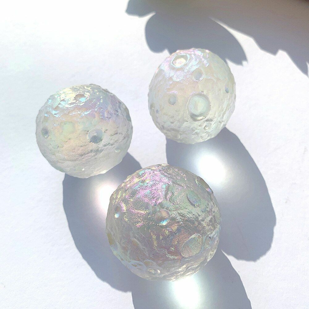 Crystal Quartz Stone Natural Angel Aura Moon Lunar Stone Model Ornaments 4cm