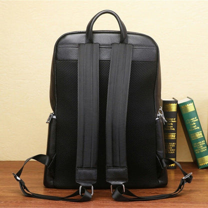 Top Cow Leather Black Men's bag, Soft Leather Large Capacity Backpack Travel Bag