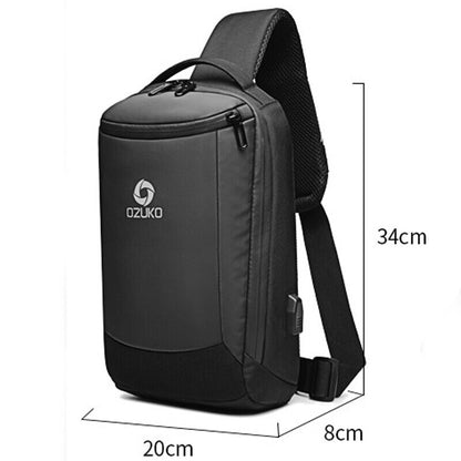 Men's Sling Backpack Oxford cloth Waterproof Crossbody Shoulder Bag USB Port